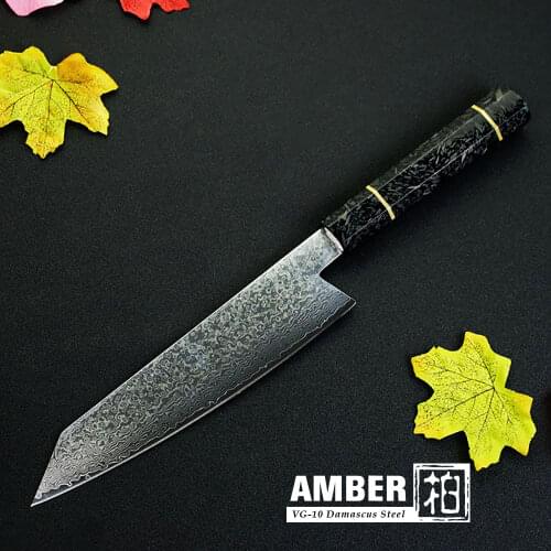 Amber 8.2" chef Knife 67-Layers VG10 Japanese Damascus Steel Kiritsuke Kitchen Knife Sashimi knife with Carbon Fiber Handle