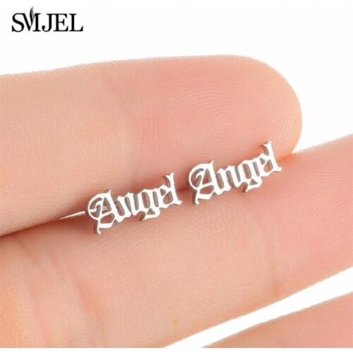 Stainless Steel Angel Letter Earrings Women Girls Punk Black Word Earrings Love Jesus Off Babygirl Pendant Accessories Gifts