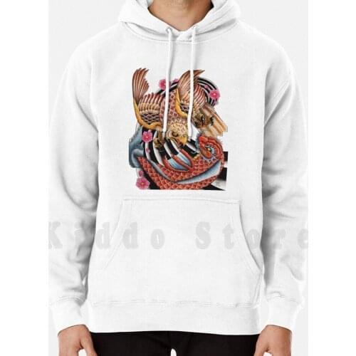 Golden Hawk Vs Koi Dragon hoodie long sleeve Golden Hawk Tattoo Flash Tattoo Koi Dragon Water Flowers Sakura