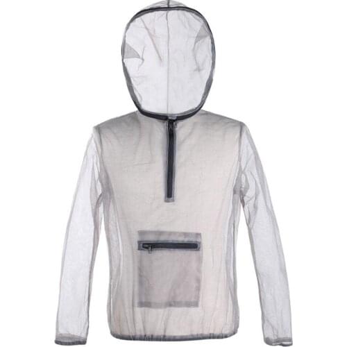 Fishing Men Outdoor Anti-mosquito Fishing Mesh Top clothes Hooded with Storage Bag Long Sleeve Women Jacket Coat Top Suit