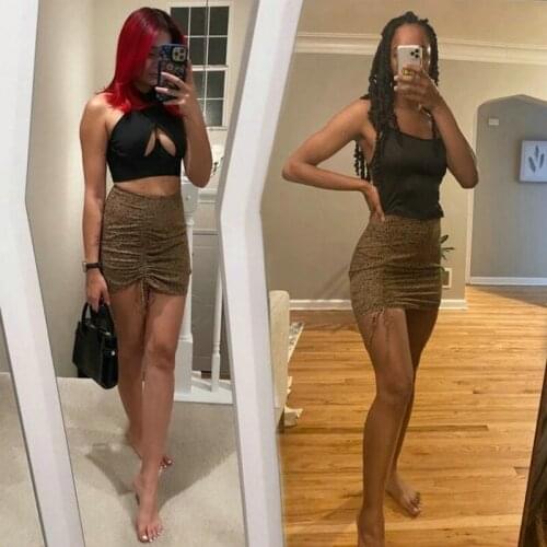 2021 Fashion New Summer High Waist Leopard Skirt For Women Sexy Ladies Shirring Slim-fit One-step Skirt Office Commuter Clothing