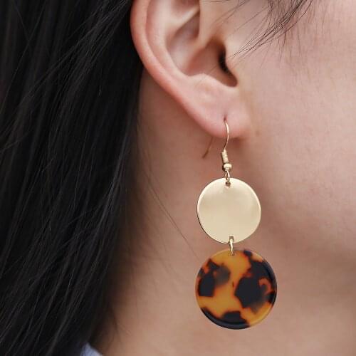 PPG&PGG Leopard Resin Round Hanging Earrings for Women Vintage Big Gold Circle Round Hoop Earrings Fashion Jewelry Accessories