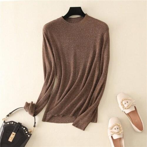 Women pullovers shiny sweater glitter knit tops long sleeves tricot Korean Style female basic sweater plus size jumper knitwear