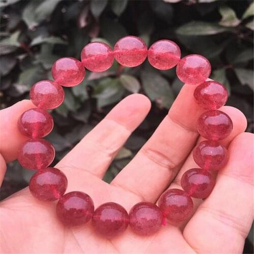 13mm Genuine Natural Red Ice Strawberry Quartz Crystal Round Bead Stretch Bracelets Women Femme Drop Shipping