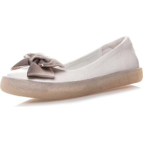 2020 Best Sale New Spring Bow Round Head Soft Bottom Flat Shoes Women Casual Shoes Fashion Light Comfort Cowhide Leather Shoes