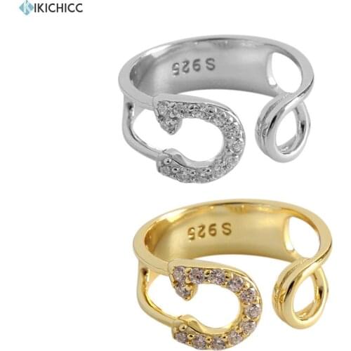 Kikichicc 925 Sterling Silver Crystal Zircon CZ Pin Adjustable Ring Women Luxury Rock Punk OpenWork Resizable Fashion Jewelry