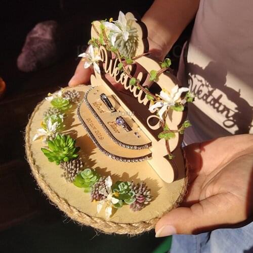 1pcs Ring Box Bead Custom Engagement Marriage Proposal Wedding Shinny Holder Wedding Flowers Decoration