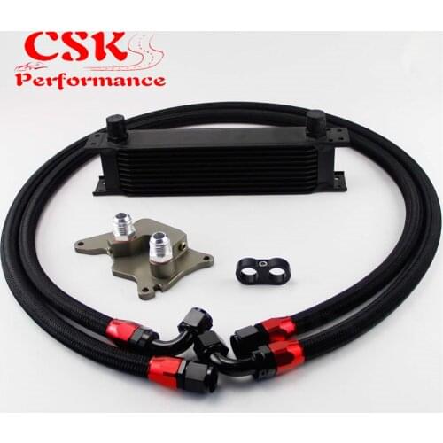 10 Row 248mm AN10 British Oil Cooler Kit Fits For BMW Mini Cooper R56 Supercharger Black/Silver