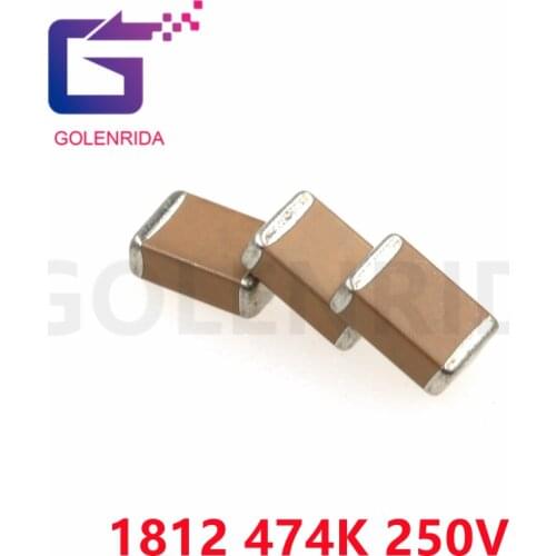 10pcs 1812 4532 474K 0.47uF 250V X7R 10% SMD Thick Film Chip Multilayer Ceramic Capacitor