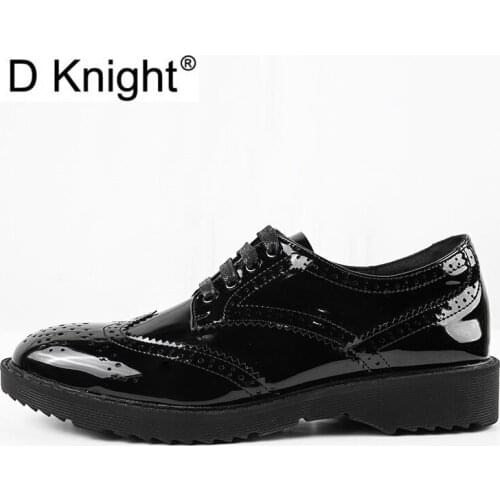 2021 New Spring Women Oxfords British Style Patent Leather Loafers Shoes Female Round Toe Thick Sole Single Brogues Lady Shoes