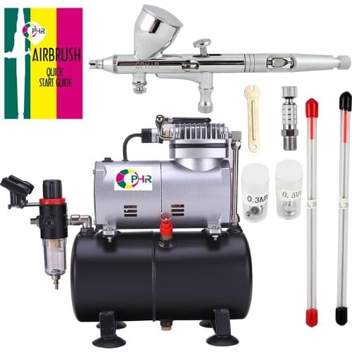 OPHIR 3 Tips Dual Action Airbrush Gravity Paint Air Brush with 110V,220V Air Tank Compressor for Nail Art Body Paint _AC090+070