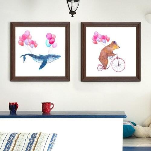 Watercolor Balloon Whale Bear Art Wall Pictures Cartoon Animal Canvas Oil Painting Childrens Room Cute Decor Painting Mural