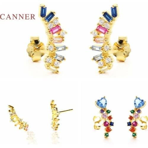 CANNER 925 Sterling Silver Earrings For Women Love Zircon Stud Earrings Ear Piercing Pendientes Mom Gift 2021 Trend Vintage
