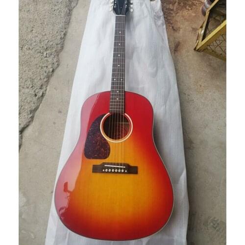 Free shipping custom slope shoulder acoustic guitar one piece head cherryburst left handed profession 6 string lefty guitar
