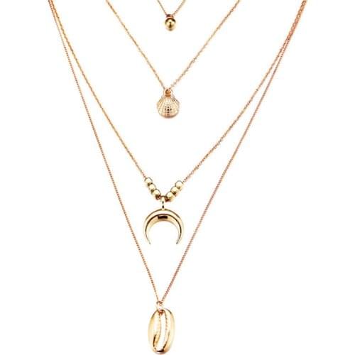 Bohemian style conch neck chain alloy sweater chain long shell horn scallop pendant multi-layer necklace