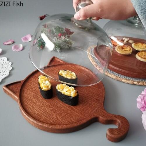 Ebony Tray Glass Lid Restaurant Main Dish Plate Dustproof Pizza Plate Cake Plate Cake Decorating Tools Home Kitchen Tableware