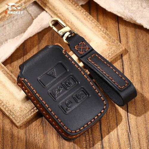 Dandkey Leather Key Case For Land Rover Range Rover Sport Evoque Discovery For Jaguar E-Pace 2018 2019 Car Key Protection Cover