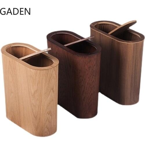 Nordic Wooden Trash Can Bathroom Large-capacity Trash Can with Lid Solid Wood Paper Basket Creative Kitchen Supplies Trash Can