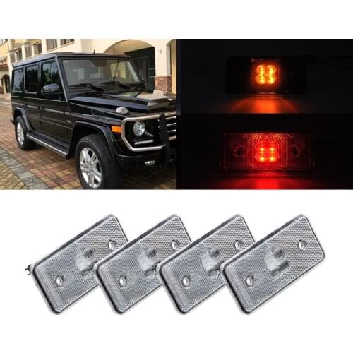 For Benz W463 G500 G550 G55 AMG G63 AMG 2002-2014 Clear 4x F&R Amber Red Led Side Marker Lights Auto Turn Signal Lamps