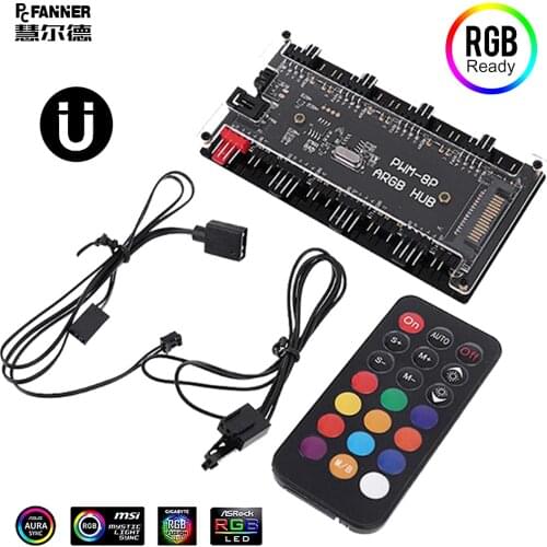 Fanner 5V 3 pin ARGB Hub & 12V PWM power supply Synchronous color adjustment and intelligent speed PC ARGB Fan Cooler