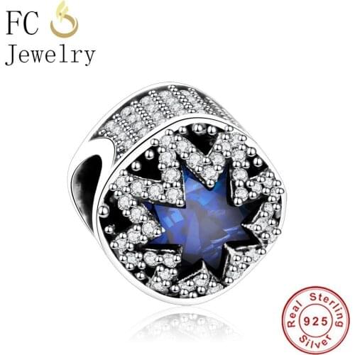 FC Jewelry Fit Original Charms Brand Bracelet Bangle Berluque 925 Sterling Silver Blue White Cubic Zirconia Beads Kralen Gift