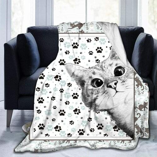 Cat Flannel Blankets Cute Animal Lightweight Soft & Fuzzy Flannel Plush Kids Adult Cozy Throw Blankets for Couch Bed Sofa Travel