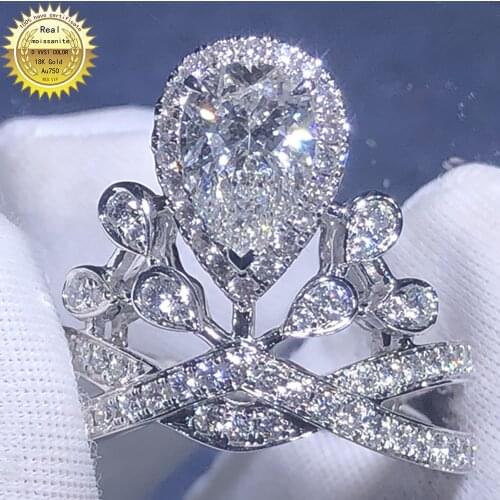 1 Carat Wedding 100% Moissanite Diamond Ring Genuine 18K 750 White Gold D color VVS MO-007