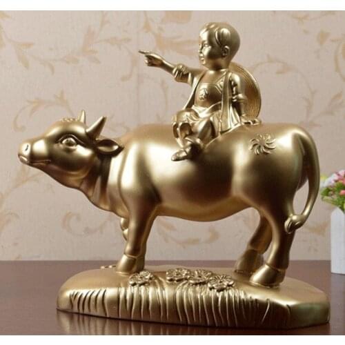 Creative home decoration crafts living room bird Wufu like lucrative ornament shepherd boy Ride cow Resin leopard in sculpture