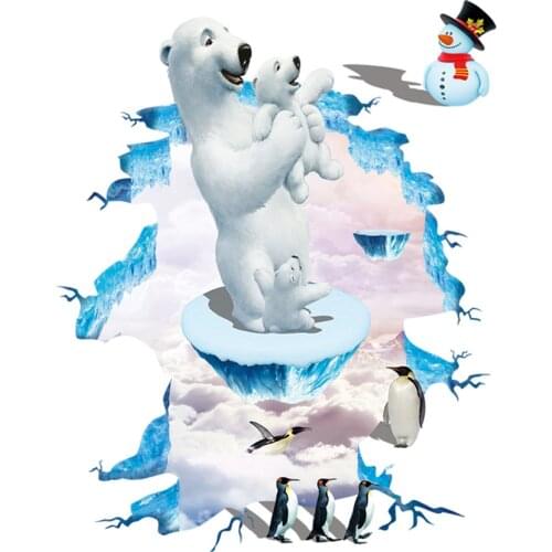 Creative Polar bear penguin Floor stickers kids rooms bathroom decals home decor landscape False windows Wall sticker decoration