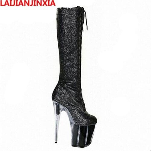LAIJIANJINXIA Night Club Boots Sexy High Heels 10CM Platform Motorcycle Boots Women Party Shoes Knee Boots Dance shoes B-069