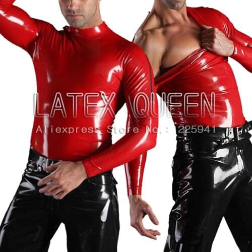 Hot!!! mens latex T-shirt straitjacket with zip on shoulder