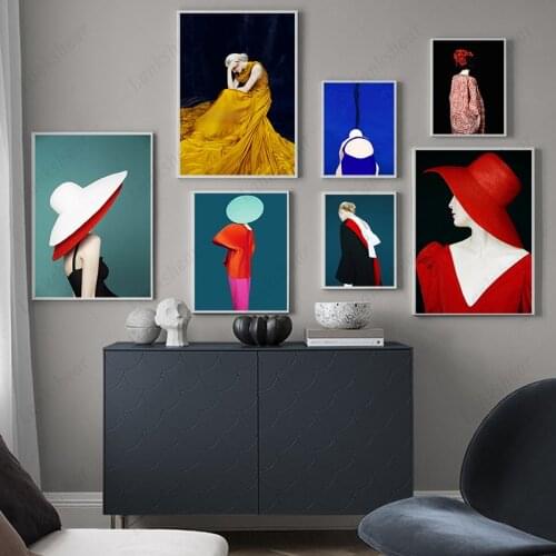 Fashion Hat Woman Abstract Wall Art Canvas Posters and Prints Pictures Pop Decorative Paintings for Living Room Home Decoration