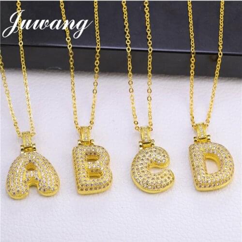 JUWANG CZ Zirconia Crystal 26 A-Z Letters Pendant Necklace For Men Punk Initials Name Necklace Fashion Men Hip Hop Jewelry