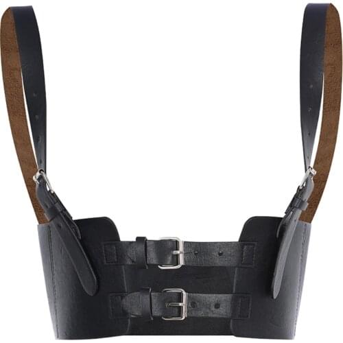 N7MF Women Sexy Faux Leather Waist Belt Crop Top Vest Harajuku Gothic Punk Harness Strap Vintage Steampunk Adjustable Underbust