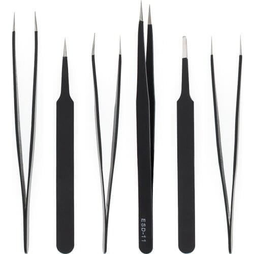 1.5mm Industrial Tweezers Kit Anti-Static Stainless Steel Tweezer Set Repair Tools ESD-10 11 12 13 14 ESD-15 integrated circuit