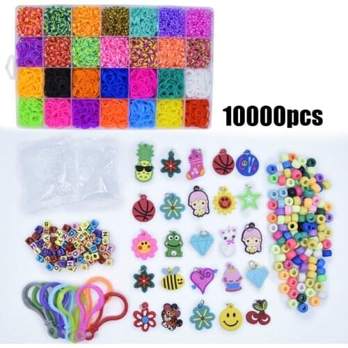10000pcs Loom Rubber Bands Set Girls DIY Toy Adult Elastic Bands with Clips for bracelet Figures Charms Art Craft