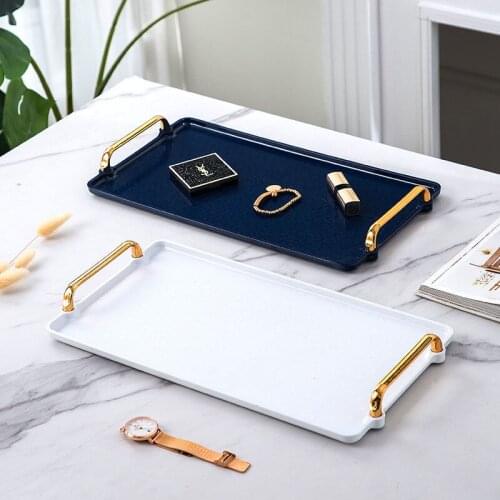 Nordic Plastic Tray Rectangular Household Light Luxury Tea Cup Water Cup Storage Tray Living Room with Handle Tray Tea Tray