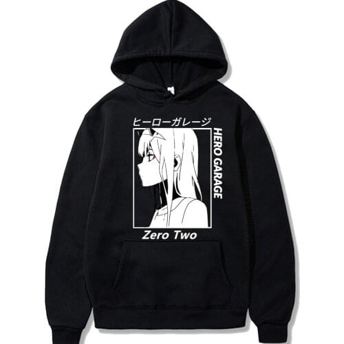 New Japan Anime Darling In Franxx Zero Two Print Hoodie Long Sleeve Crew Neck Unisex Hipster Cosplay Men Tops Long Sleeve