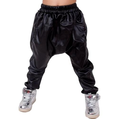 Heroprose 2018 New Fashion Unisex Kids Adults hip hop baggy big crotch harem trousers Faux Leather Multi-pockets cross-pants