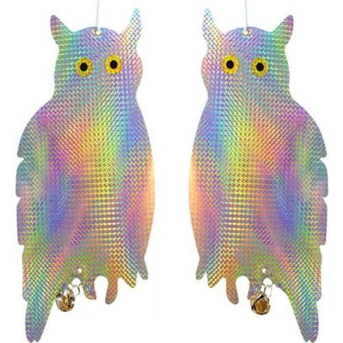 2PCS/Set Bird Repellent Scare Device Fake Laser Reflective Owl Hanging Woodpecker Deterrent Orchard Keep Birds Pigeons Away