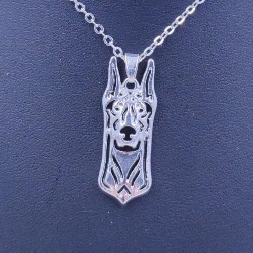 Doberman Necklace Dog Animal Pendant Gold Silver Plated Jewelry For Women Male Female Girls Ladies Kids Boys AKC N024