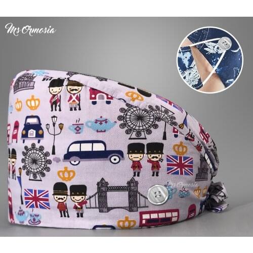 Durable nurse hat scrub caps surgical hats Cotton medical operating room Scrub Caps beauty veterinary Beautician hat with button