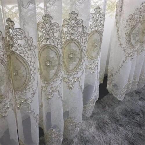Luxury Bead and Velvet Embroidered Tulle Curtain For Living Room Bedroom Window Screen Custom European Royal Home Decor ZH033#4