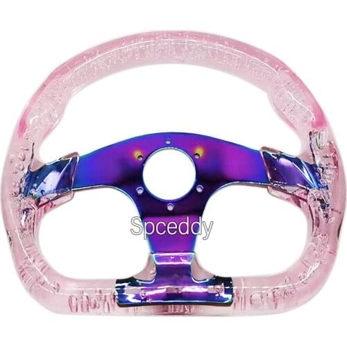 SPCEEDY 330mm Steering Wheel 13 inch Pink For Golf 4 Car Modified Racing Purple Acrylic Steering Wheel Transparent Bubble