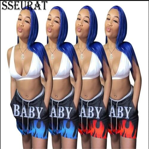 SSEURAT Drawstring Shorts Women Mid Waist Loose Casual Sweatpants Summer Fashion Letter Print Street Punk Style Hip Hop Short Pa