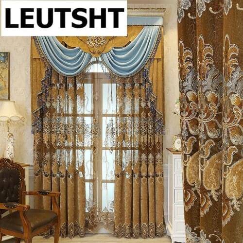 European Style Curtains for Living dining Room Bedroom High-end Hollow Embroidery Curtains Imitation Cashmere Fabric Curtains
