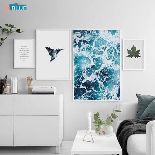 Scandinavian Poster Print Landscape Sea Wave Wall Art Canvas Painting Wall Pictures For Living Room Abstract Motivational Quote