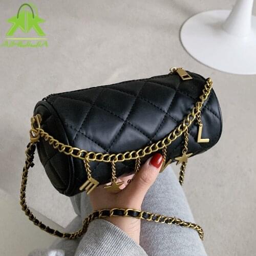 Fashion Chain Handbag for Woman High Quality Pu Leather Solid Color Shoulder Bag New Designer Female Round Barrel Messenger Bags