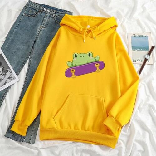 2021 new super cute skateboard frog hooded sweater printed sweater kawaii hoodie womens hoodie womens long-sleeved top