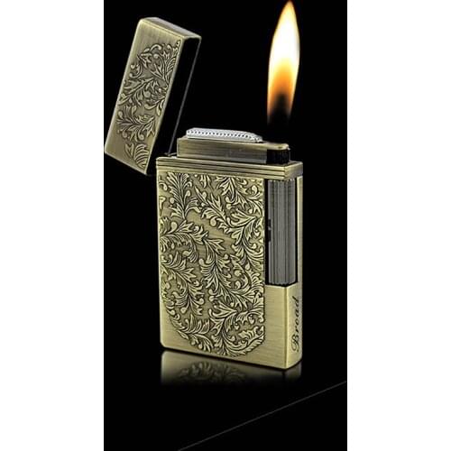 Fortune Flower Pattern Ultra-thin Grinding Wheel Flint Metal Open Flame Lighter Cigarette Cigar Gas Butane Gas Lighter Gadgets